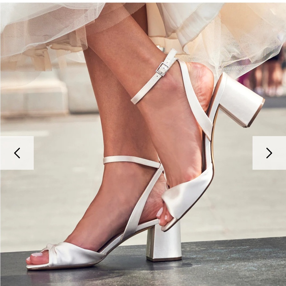 Nina White Satin Block Heel Sandals